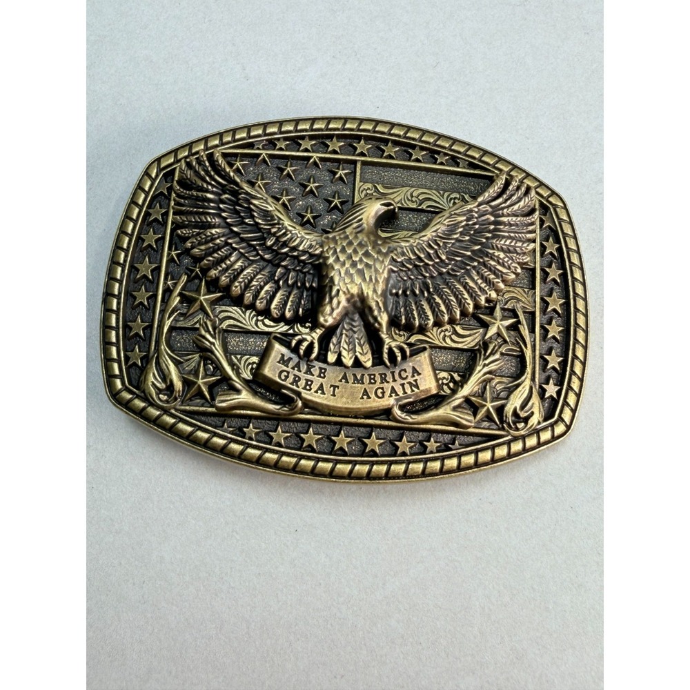 Vintage Make America Great Again Eagle American Flag Western Belt Buckle